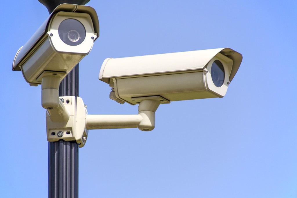 Outdoor CCTV cameras mounted on a security pole